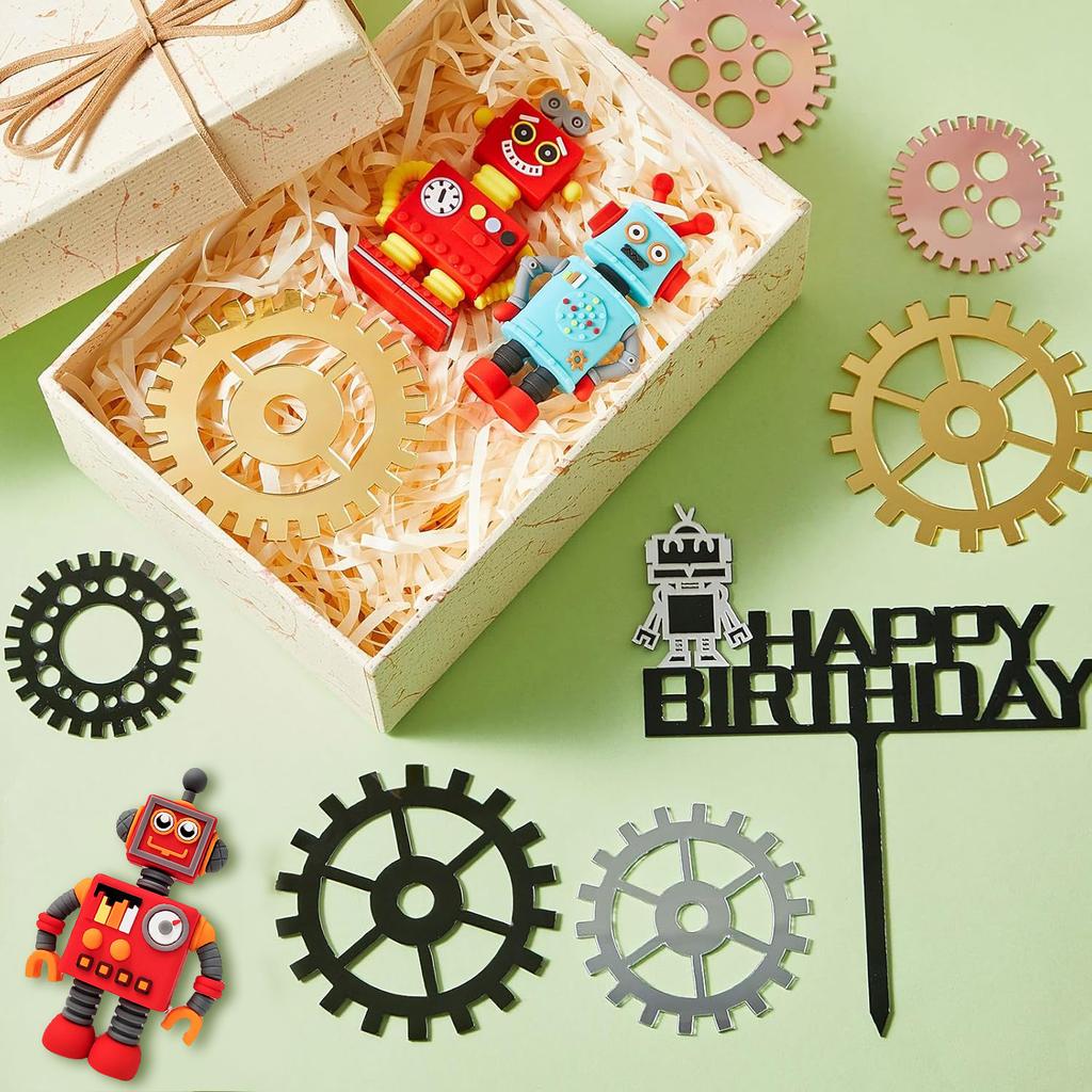 11Pcs Robot Cake Toppers for Boys Robot Birthday Robot Cake Cupcake Decorations Robot Figurine for Robot Birthday Party Supplies