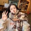 Women Fashion Plaid Scarf Sweet Heart-shaped Printing Warm Thickened Dual-purpose Scarf Shawl