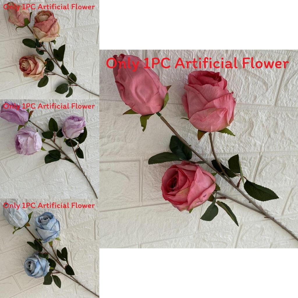Artificial Rose Branch 3head Long Stem For Event Decor And Photography Props