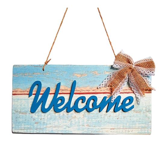 Yangyizhi Welcome Decorative Sign, Wooden Mediterranean Retro Style Wall Mounted Door Sign for Indoor Outdoor Use
