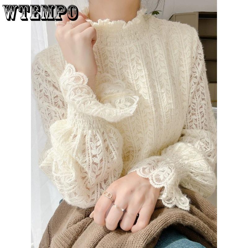 High-collar Padded Lace Bottoming Shirt Women High-end Temperament Thickened Within The Small Shirt French Mesh Blouse