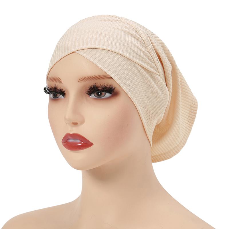 Fashion Plain Front Cross Inner Hijab Turban Stripe Elastic Instant Hijab Women Hijabs Undercap Muslim Headscarf  28*22CM