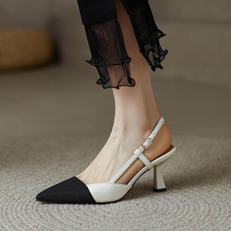 2025 design sense careful machine French small fragrant style color matching stiletto high heels pointed tip absolute child empty single shoes sandals