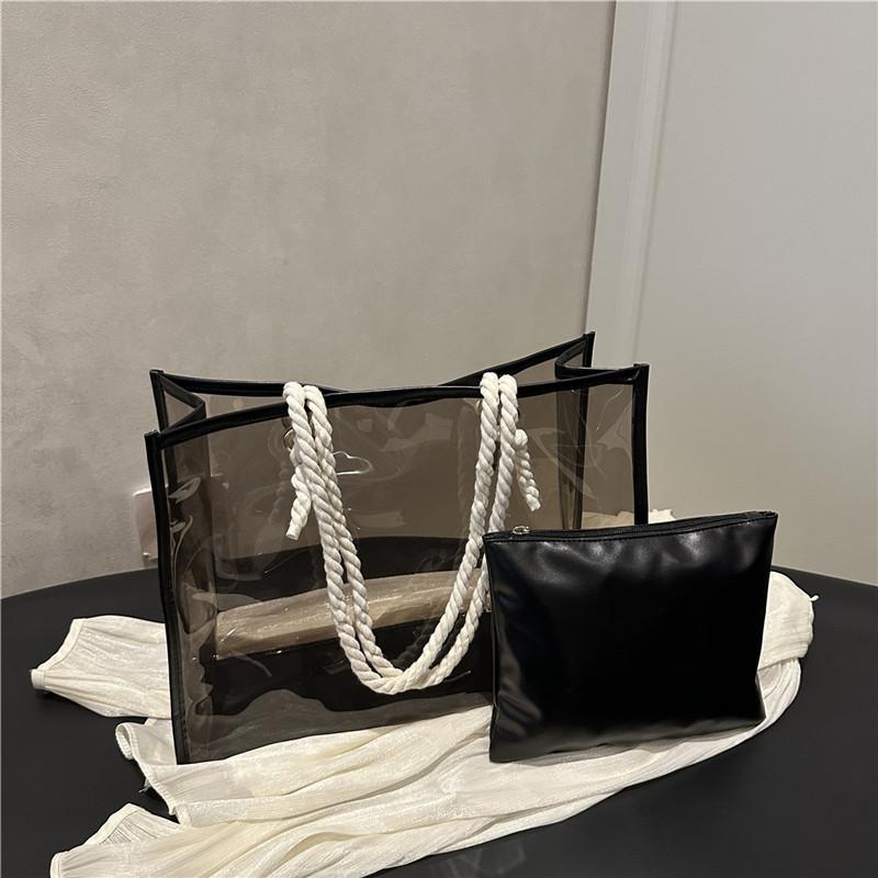 2025PVC transparent and simple summer new fashion commuter Korean version large capacity tote underarm shoulder bag
