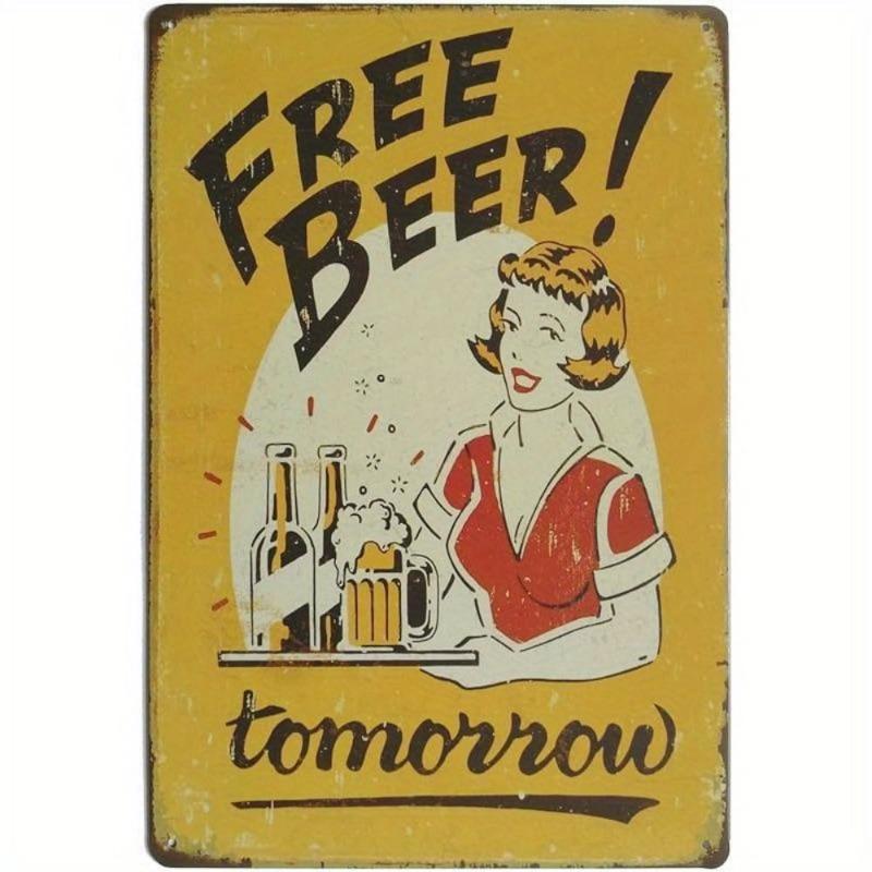 Vintage Beer Metal Sign, New Year Pub Decor Plaque