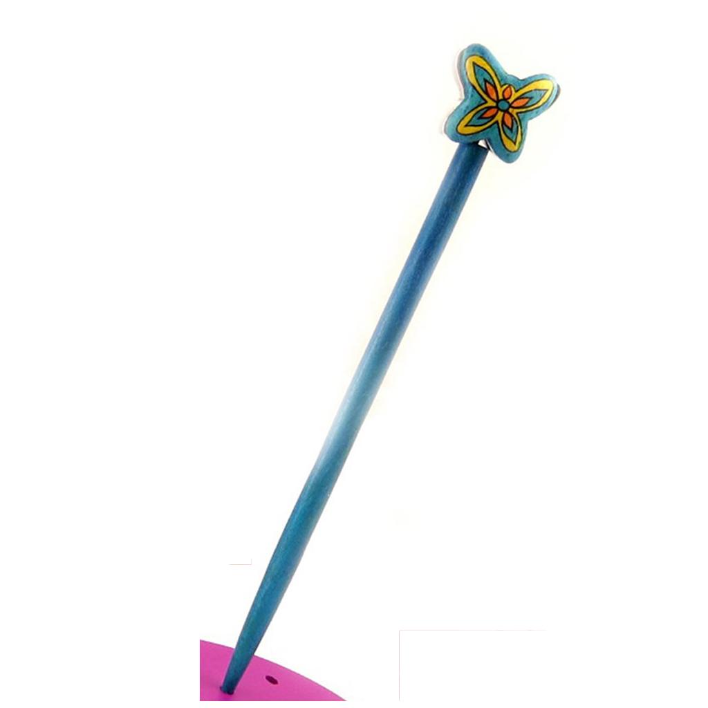 Les Trésors De Lily [A1582] - Picot chignon bois 'Papillons' bleu - 21 cm- 30x25 mm