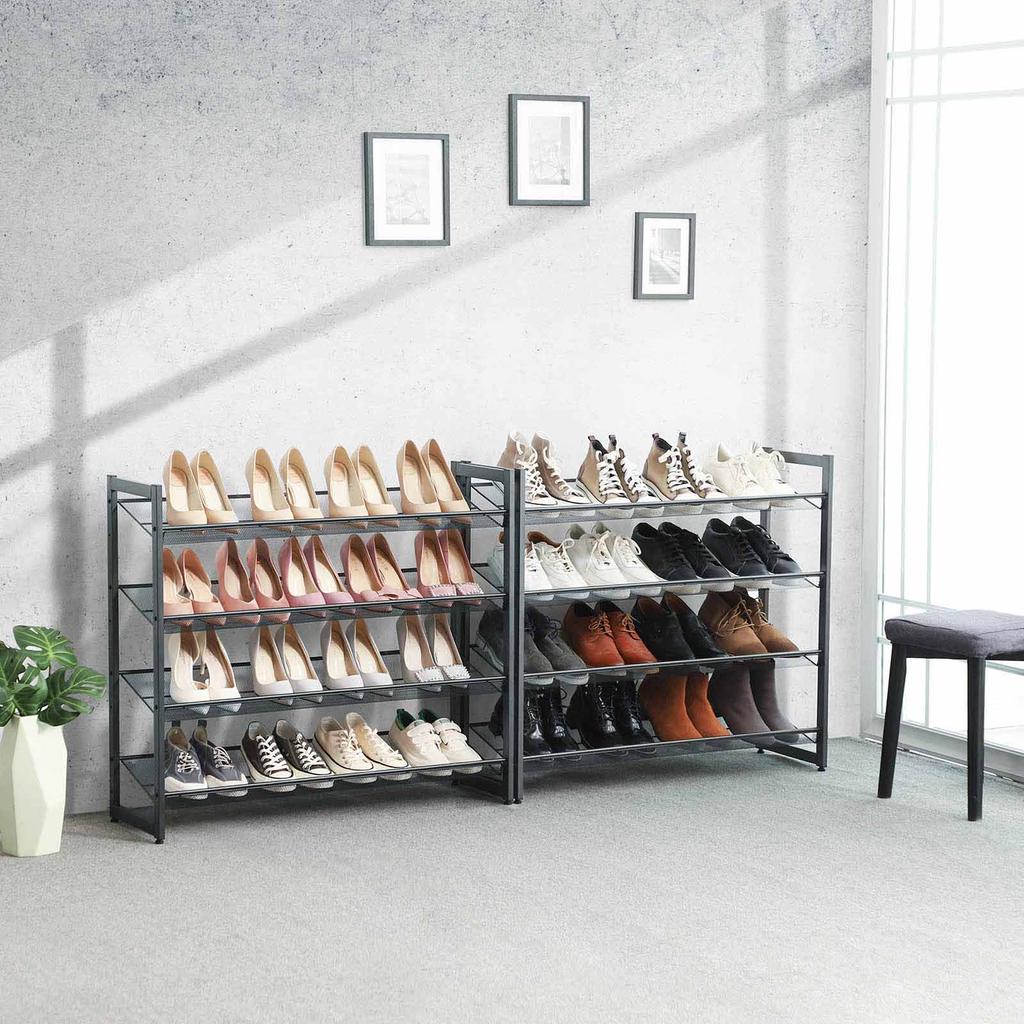 SONGMICS 8-Tier Shoe Rack, Set of 2 Stackable 4-Tier Shoe Organisers, Steel Mesh Shoe Shelf Storage, Adjustable Flat or Angled Shelves, Cool Grey