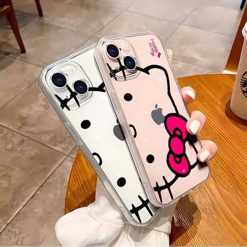 Cute cartoon HelloKitty transparent case Apple 16pm mobile phone case anti-drop all-inclusive soft 14 foreign trade protective case
