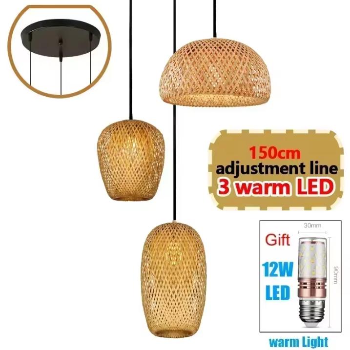 2025 Newest Bamboo Pendant Lamps Ceiling Lights Rattan Wicker Lustre Hand Knit Braiding Suspended Home Dining Braided Decor Hot