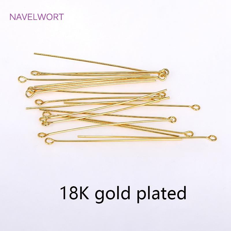 50pcs/Lot 18K Gold Plated Pins Brass Ball Head/Flat Head/Eye Head Pins Supplies For Jewelry DIY Beading Accessories Wholesale