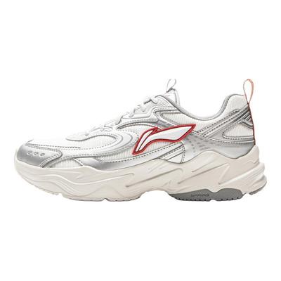 Li Ning Sports Lifestyle Series Fabric Synthetic Leather Classic Casual Low Top Dad Shoes Women Sneaker Silver AGCV434-3