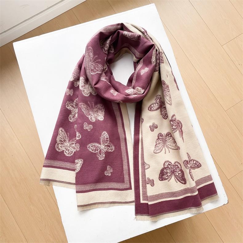 Classic Fashion Letter Thousand Birds Grid Imitation Cashmere Scarf Women's Winter Thickened Double Sided Air Conditioning Shawl Scarf Women's