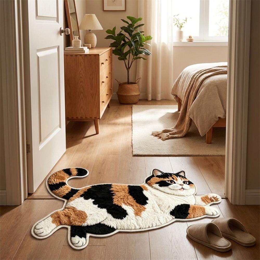 2D Cat-Shaped Area Rug Non-Slip Cartoon Carpet Cute Home Decor Carpet  Living Rooms