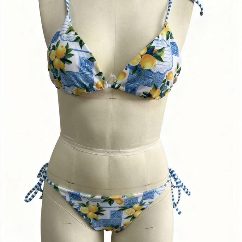 Costume da Bagno Stampato Diviso Donna Con Imbottitura sul Seno Bikini Sexy Set Limone