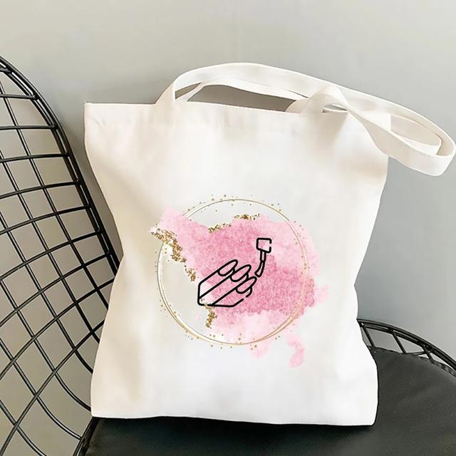 Lady Shoulder Bags Fashion Lips Nails Casual Foldable Shopping Bag Handbag Women Elegant Canvas Tote Bags