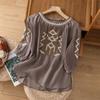 Women Summer Office Lady O-neck Loose Vintage Blouses Cotton Linen Casual Short Sleeve T-Shirt Ladies Embroidered Tops