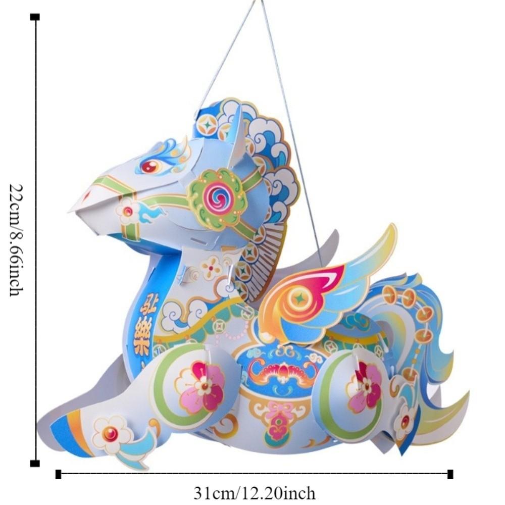 Cartoon Handheld Lantern Traditional Handmade Zodiac Horse Lantern Chinese Style Luminous 's Lantern Spring Festival