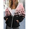 Dames Bloemenplant Gradiënt Print Casual Losse Zak Lange Mouwen Rits aan de Voorkant Detail Hoodie Rits Hoodie