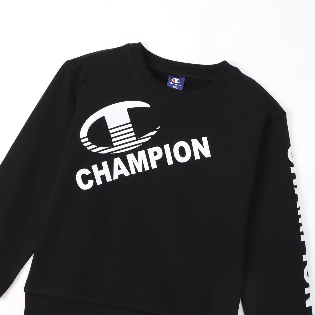 Champion Long Sleeve Crew Neck Sweatshirt with Graphic Logo Size 130 CK-YS003 Print, Schoolboy, Black,