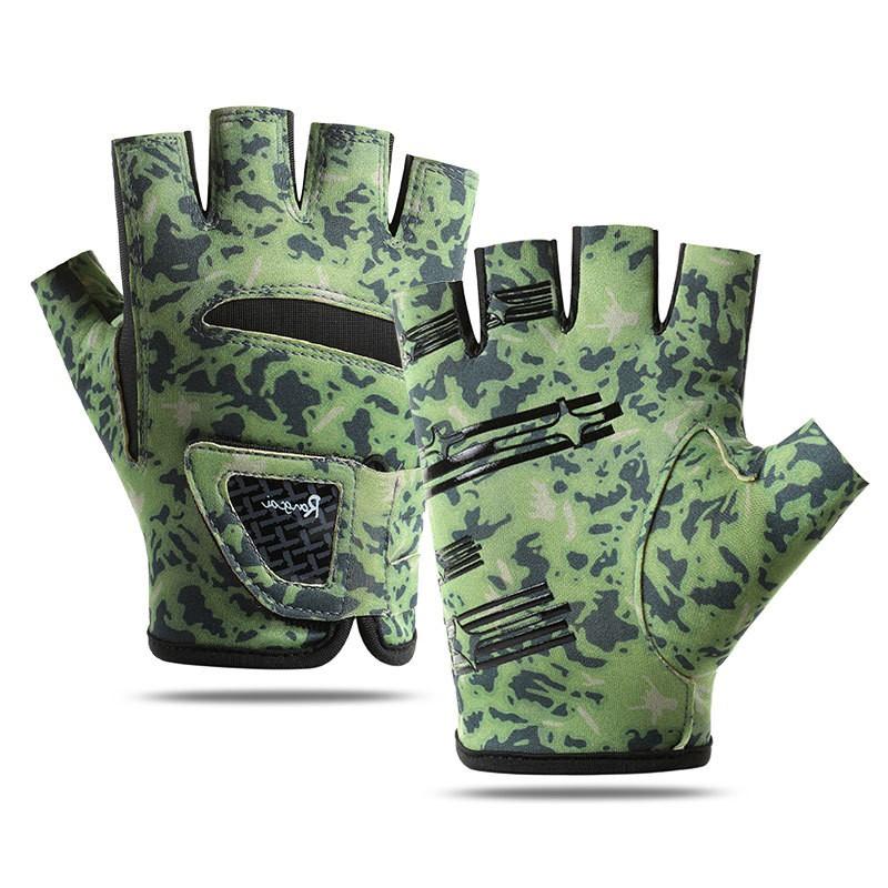 Mens Fishing Gloves 3-Finger Open Design Sun Protection Anti-Slip Breathable Ice Silk Bass Lure Casting