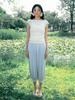 MOROA Cropped Length Jogger Elastic Pants - White Melange