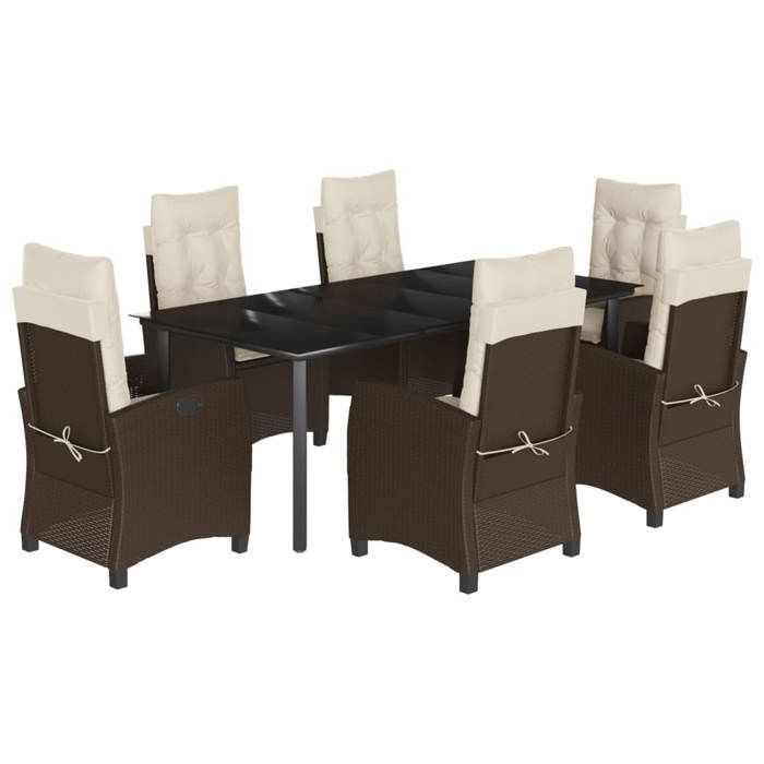 VidaXL Ensemble à Manger de Jardin avec Coussins 7 pcs, Table et Chaises avec Dossier Réglable, Meubles d'Extérieur, 3212779
