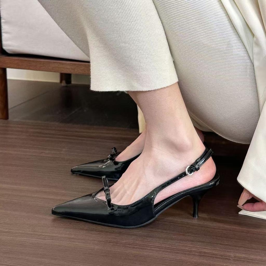 New temperament versatile bag head empty sandals 2025 spring and summer medium heel pointed head stiletto high heels single shoes