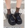 Black retro British style thick heel platform small leather shoes women's autumn and winter skirt heightening loafers