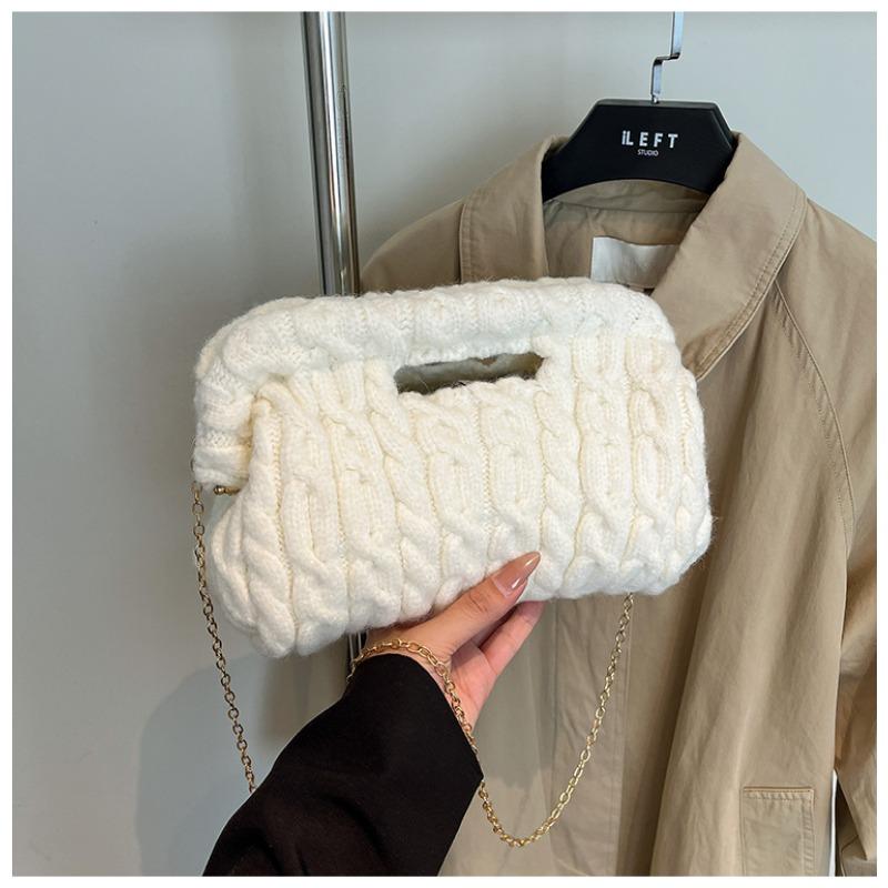 

Wool knitted bag women s large-capacity new autumn and winter versatile chain messenger bag casual commuter bag белый