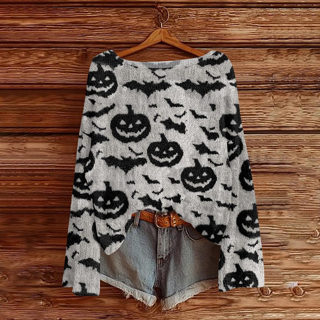 Womens  Fall Sweaters Long Sleeve Print Tops Pullover Sweaters Loose Dressy Casual Basic Clothes