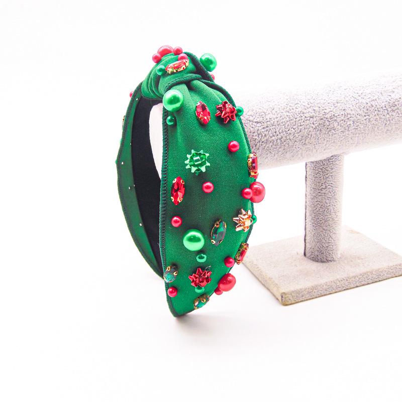 Bandeau de Noël avec Diamants Colorés Incrustés et Tissu à Nœud Central