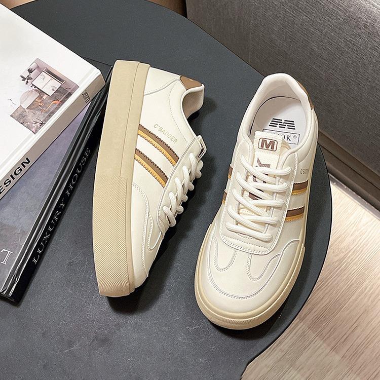 Dexun Shoes Women's 2025 Autumn New Retro Versatile Color Matching Striped Soft-soled Sports and Leisure Lightweight Breathable Board Shoes