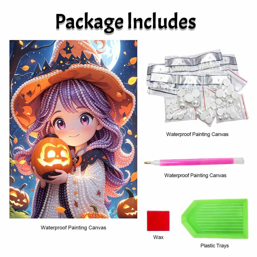 DIY Pearl Painting Canvas Witch Halloween Design Frameless 3D Bead Art Relaxing Craft for Living Room Decor