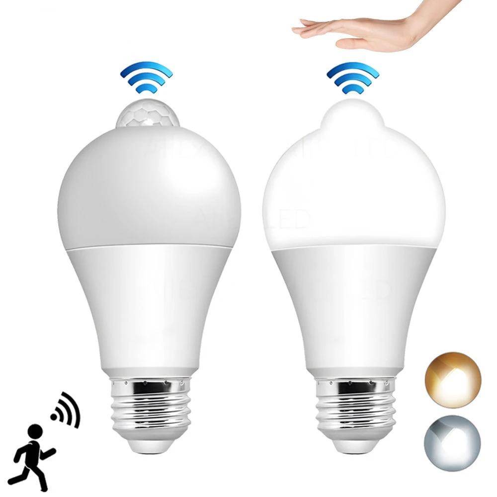 Motion Sensor LED Bulbs E27 PIR Lamp 7W Cool White 6500K LED Light Bulb Auto On/Off for Front Door, Garage, Stairs, Hallway