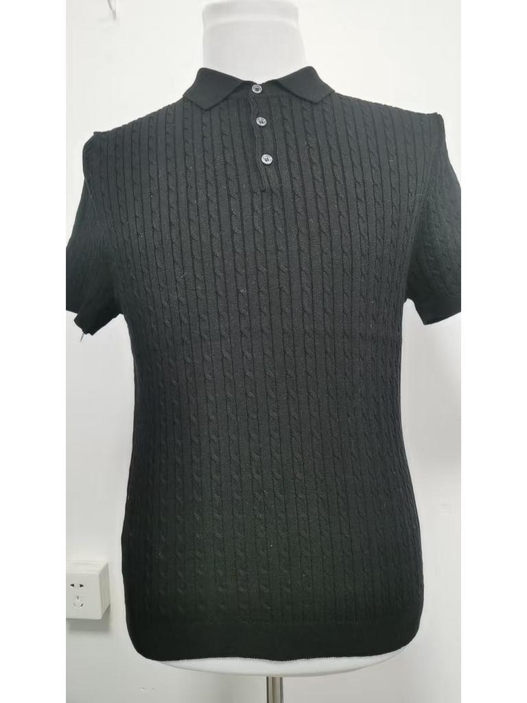 Polo z bavlny s copánkovým vzorem a krátkým rukávem, slim střih - hongkongský styl