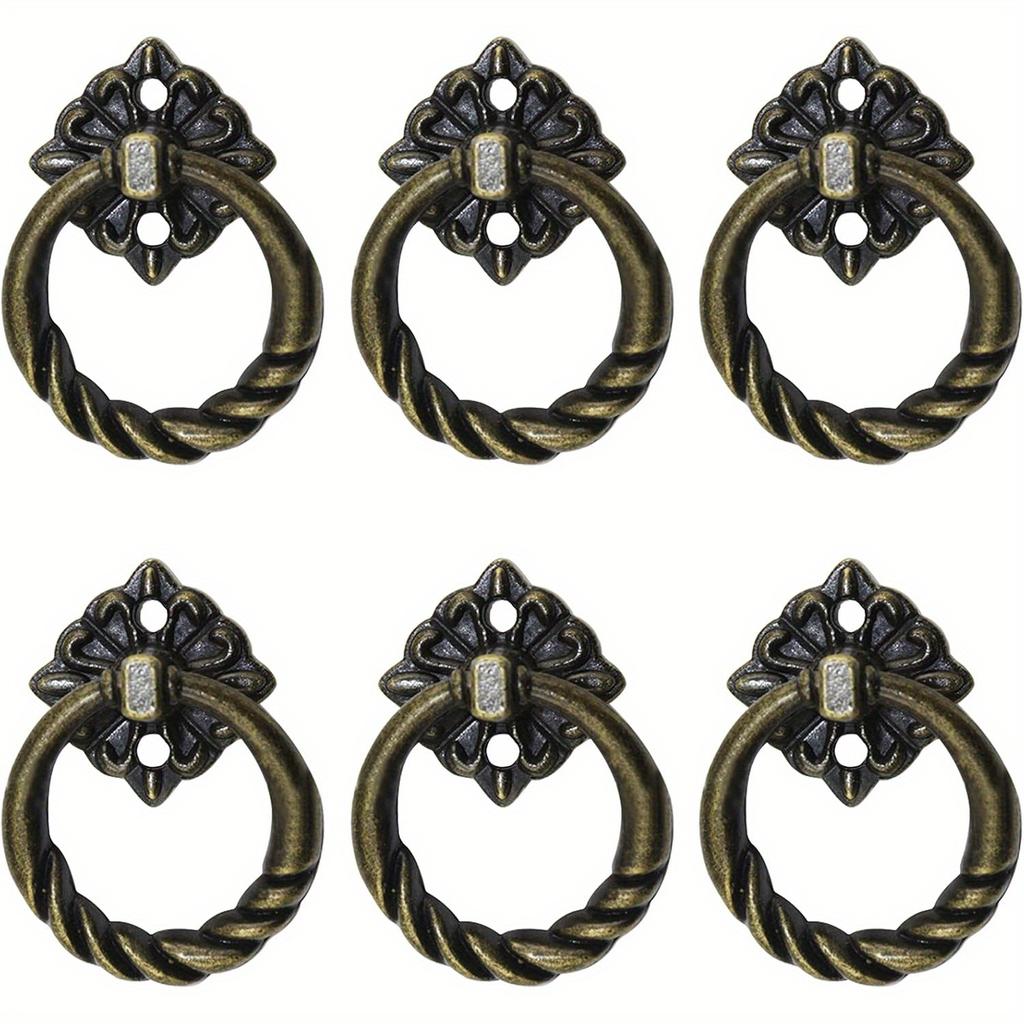8pcs Retro Style Bronze Lifting Rings, Drawer Handles, Furniture Drawer Handles, Bathroom Vanity Handles with Screws, Hardware Kitchen Cabinet Handles