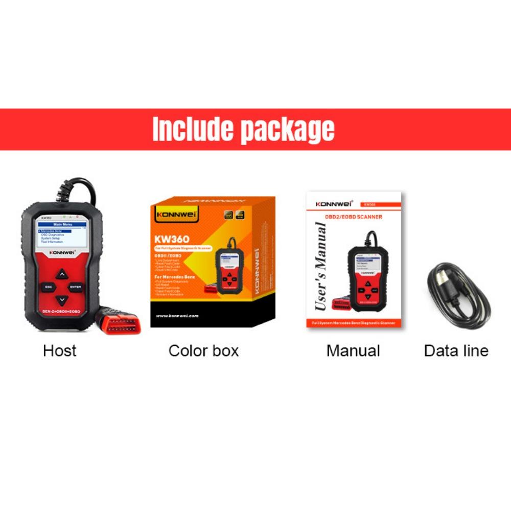KONNWEI KW360 Full Systems OBD2 Scanner for Benz Professional Car Diagnostic Tool for C300 W204 W205 W211 ABS Airbag Oil Reset