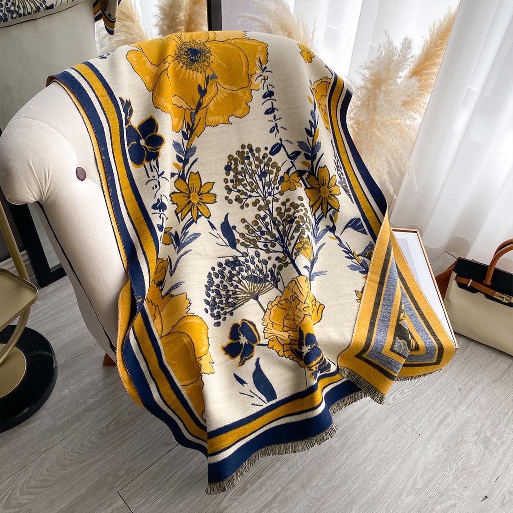 Korean Version Double-sided Printing Imitation Cashmere Scarf Women's Thickened Winter Warm Scarf Fashion Shawl Scarf