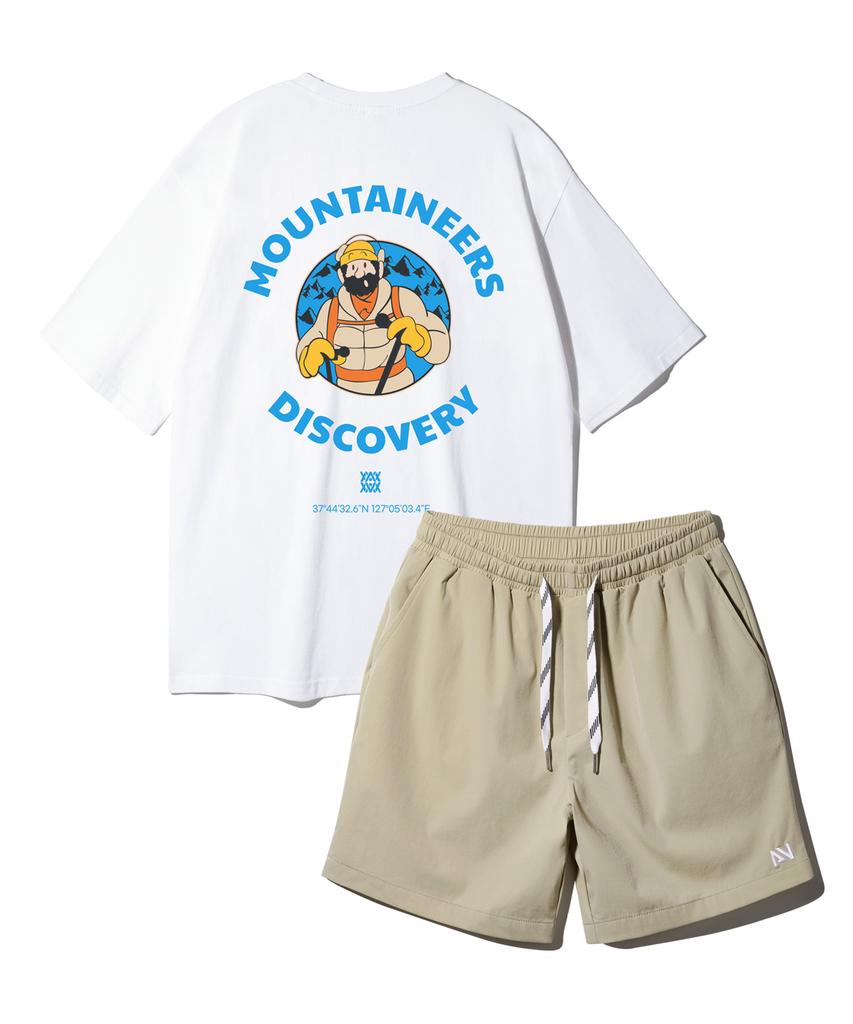 ALVINCLO [Set] Mountain Climber Oversized Short Sleeve T-Shirt And String Detail Woven Shorts Set