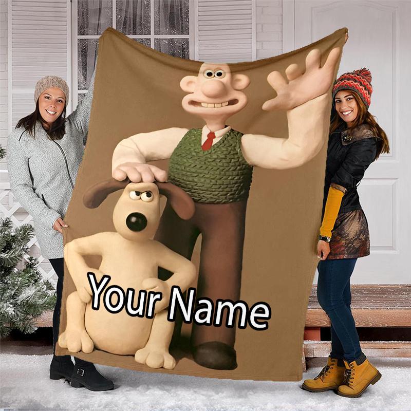 Custom Name Wallace & Gromit Theme Printed Blanket - Perfect for Couch, Bed, Travel & Outdoor Use | Machine Washable, Cozy & Durable.