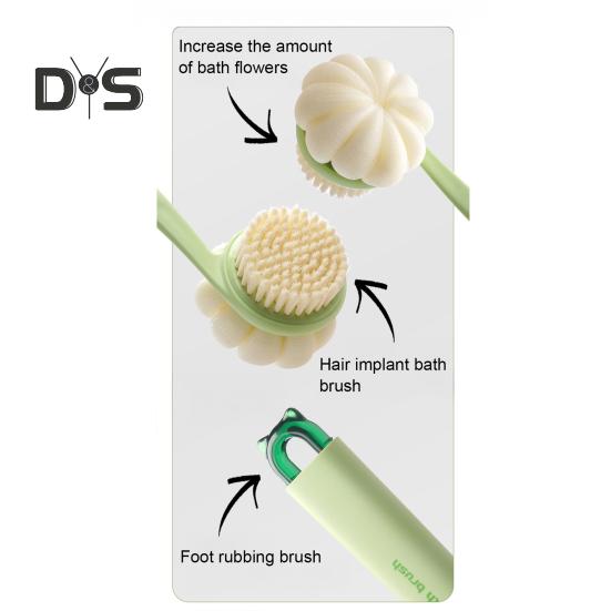Bath Scrub Brush with Extended Anti-Slip Handle Double-Sided Back Rub Exfoliation Back Scrubber Three-dimensional Massage Brush