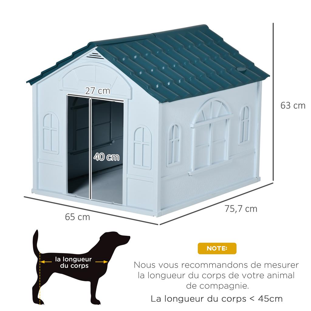 Plastic Weather-Resistant Dog House, for Indoors and Outdoors, Medium Dogs - White and Blue