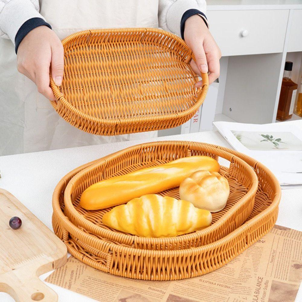 Hand-Woven Imitation Rattan Basket Multipurpose Food Storage Basket Bread Basket Household Storage