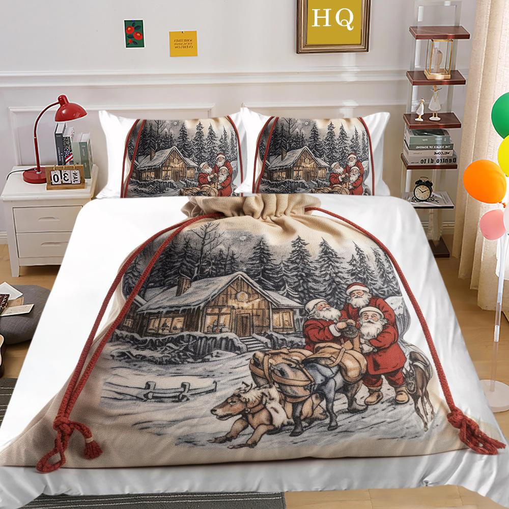 Jultomte Älg 3D-tryckt Polyester Örngott Täcke Två- eller Tredelat Set Tillgängligt