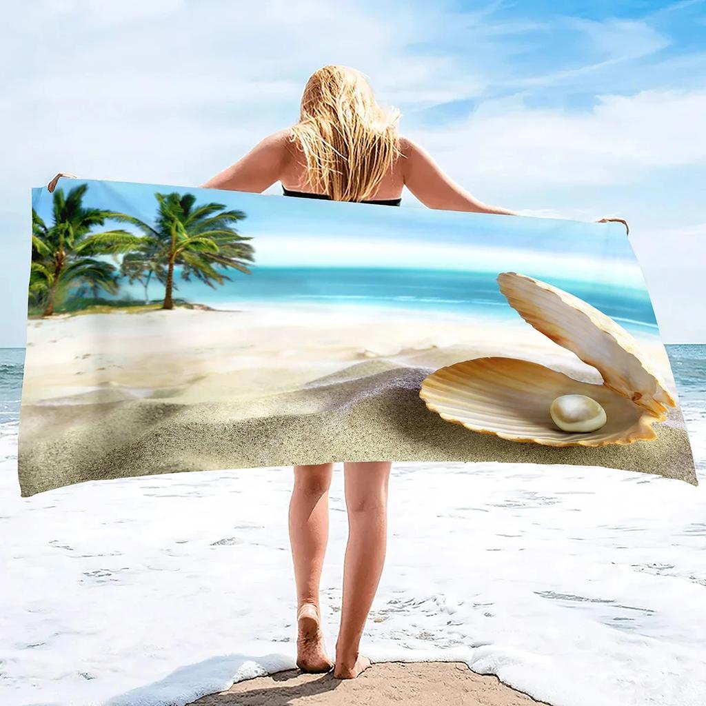 Beach Shell Conch Print Beach Towel Ocean Theme Microfiber Bath Towel Quick Dry Sand Free Face Towels for Sport Travel Spa Gym