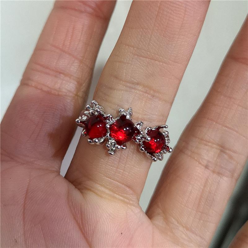 Y2K Gothic Dark Red Cross Star Crow Heart Rings For Women Goth Game Love And Deepspace Sylus Cosplay Jewelry Accessories Gifts