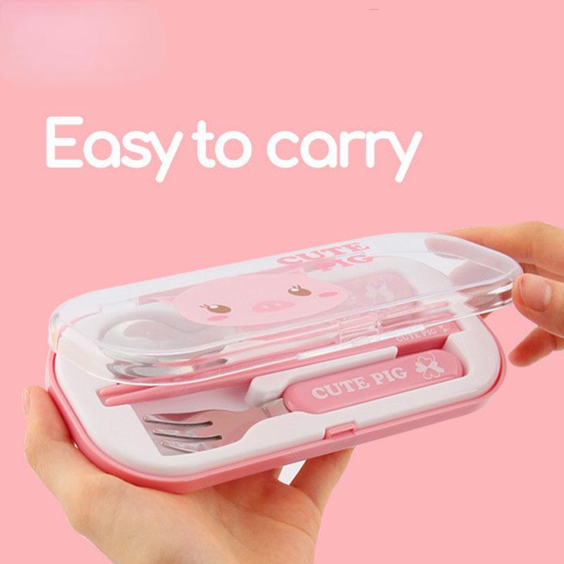 Cartoon Baby Cutlery Set Spoon Fork Chopsticks Dinnerware Sets Baby Tableware Stainless Steel Eco-Friendly Home School