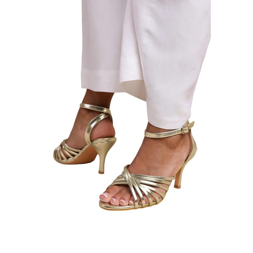 Where's That From Womens/Ladies Cyprus Metallic Multi Crossover Strap Wide Mid Heel Sandals