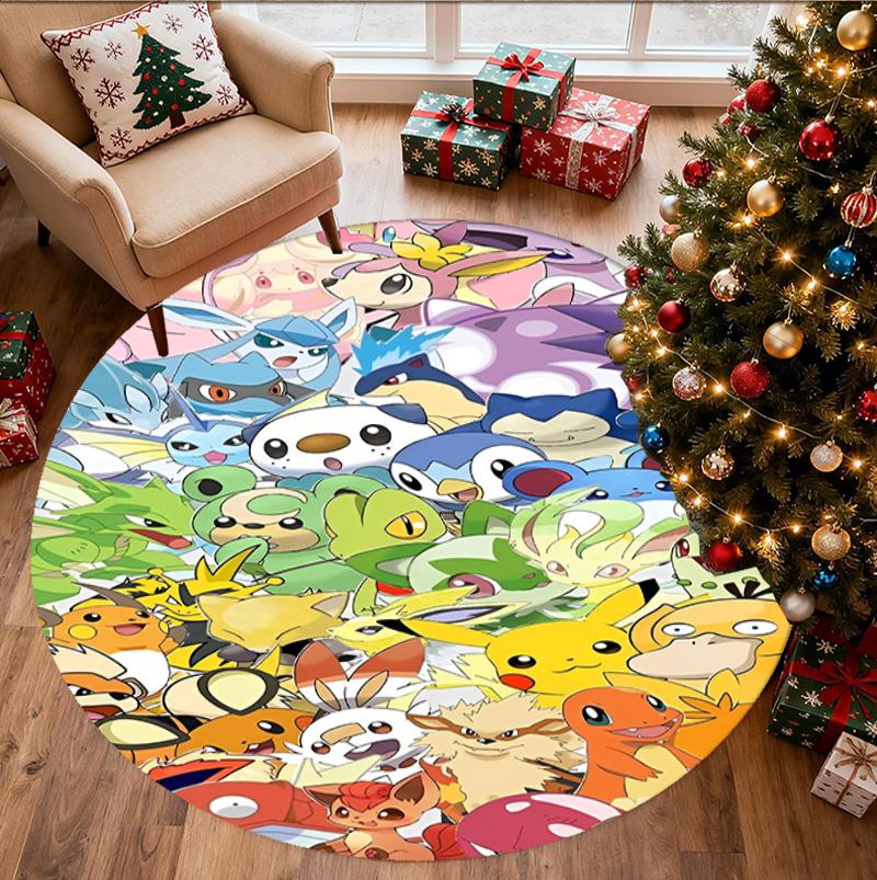 Pokemon Pattern Round Rug, Indoor/Outdoor Mat, for Picnic, Gameroom, Bedroom, Office, Living Room, Home Decor Carpet, Birthday Gift