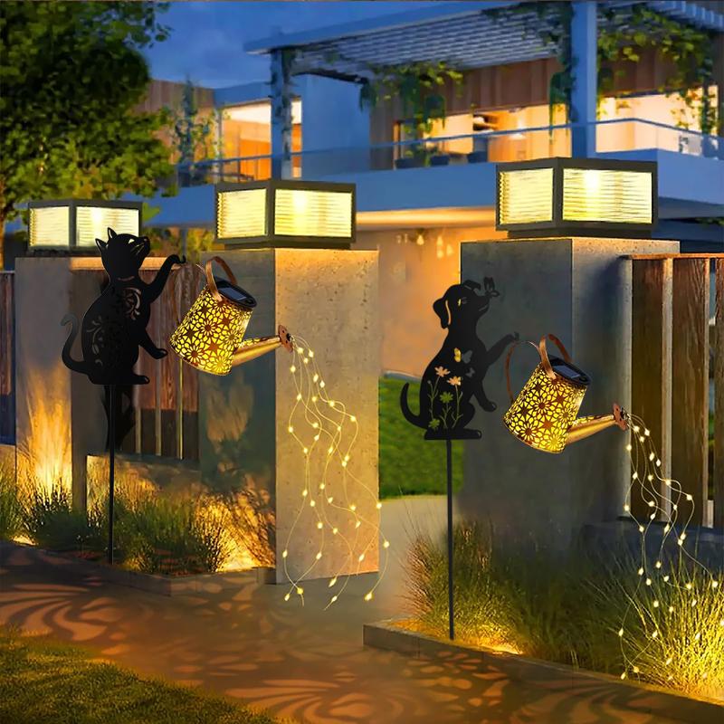 1 Solar-Katzen-/Hunde-Silhouette-Gießkanne für den Außenbereich - Hängende Solar-Gartendekoration für Rasen, Hinterhof, Weg und Terrasse